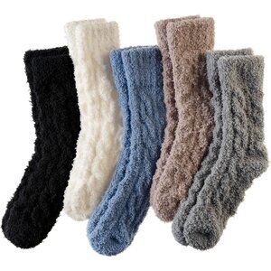 Women Blue Grey White Black Khaki Winter Microfiber Soft Cozy Plush Fluffy Socks